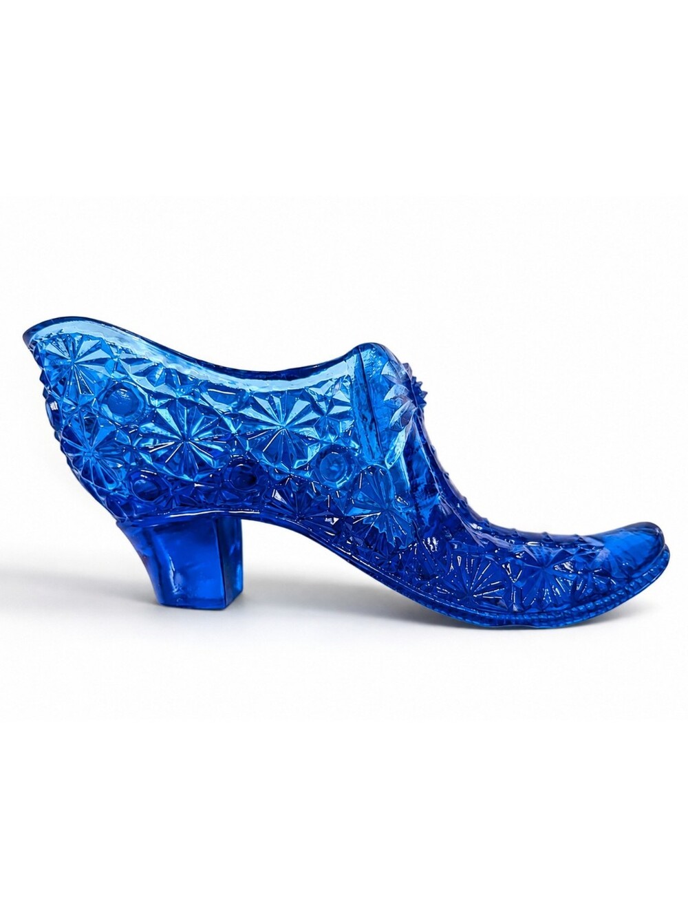 VINTAGE Slipper Blue Depression Glass Shoe Vase Retro Trinket Holder